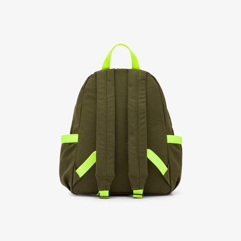 Zaino in tela di cotone verde militare scuro/giallo fluo