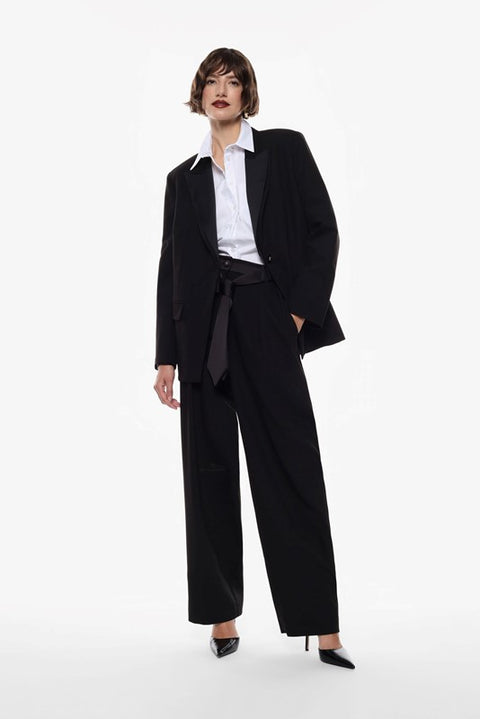Pantalone con cintura cravatta raso
