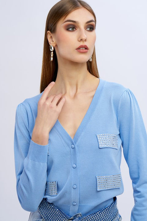 Cardigan tasche diamanti