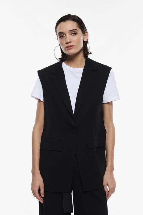 Gilet lungo con chiusura monopetto
