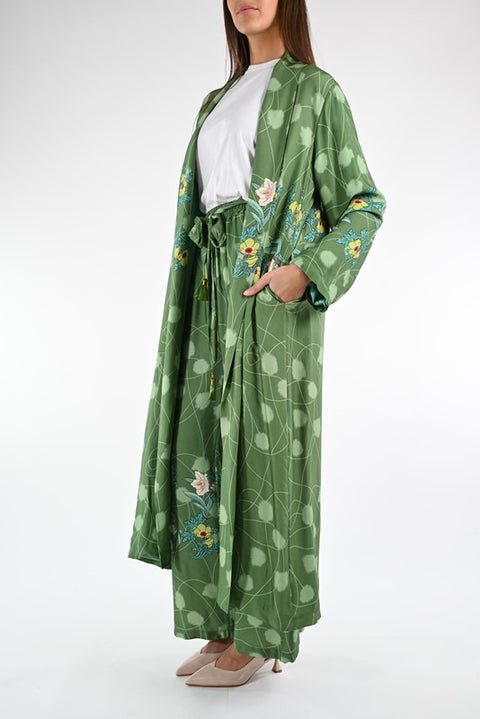 Kimono lungo floreale verde