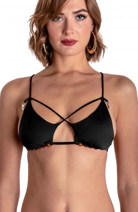 Top bikini triangolo imbottito con perle e conchigli