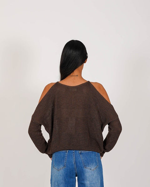 Maglia girocollo spacco spalle