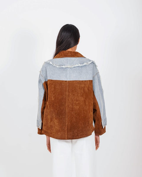 Giacca jeans con inserti in ecocamoscio