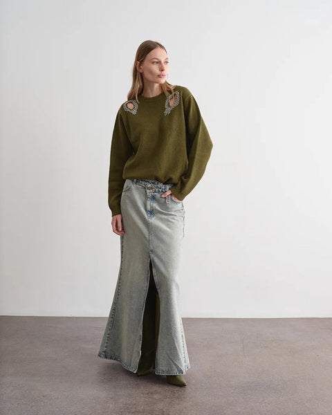 Maglione con inserti cut-out in strass