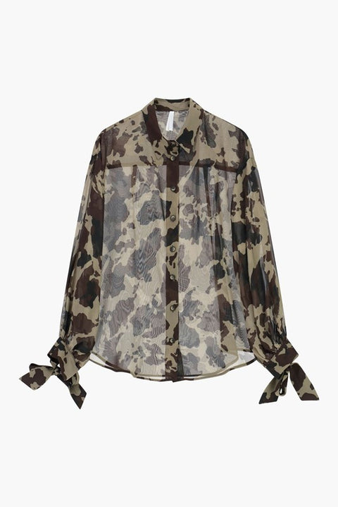 Blusa maculata con fiocco