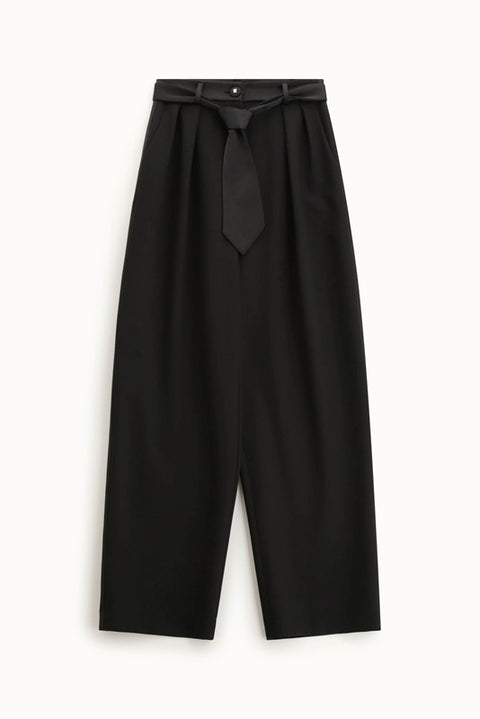Pantalone con cintura cravatta raso