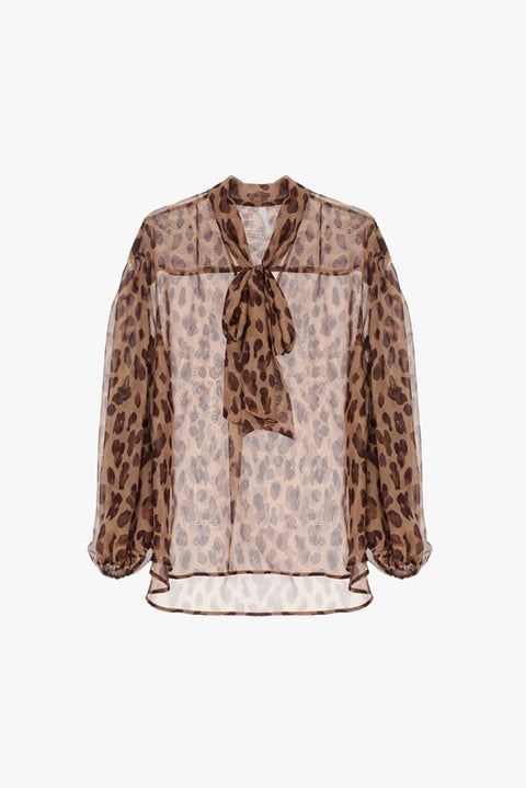 Camicetta con tie neck e stampa animalier