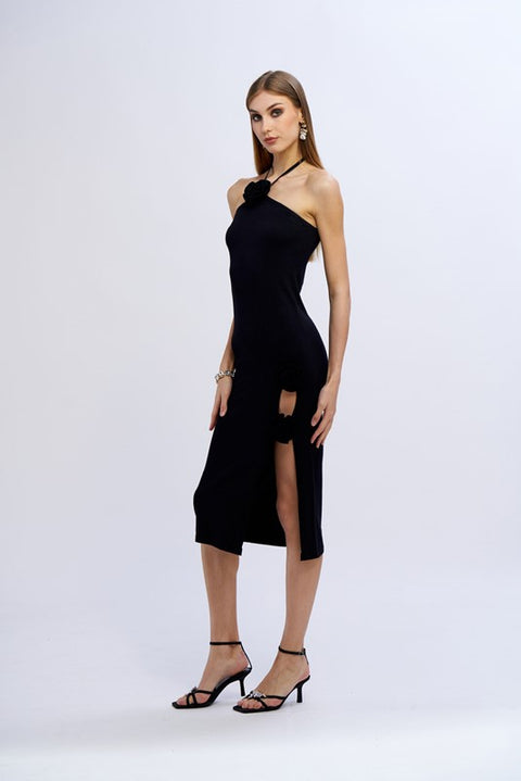 Abito maglia con rose