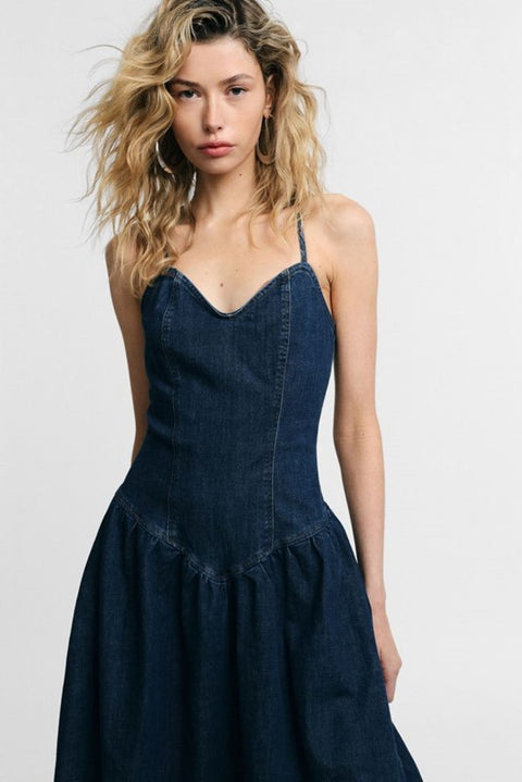 Vestito lungo con spalline e scollo a cuore