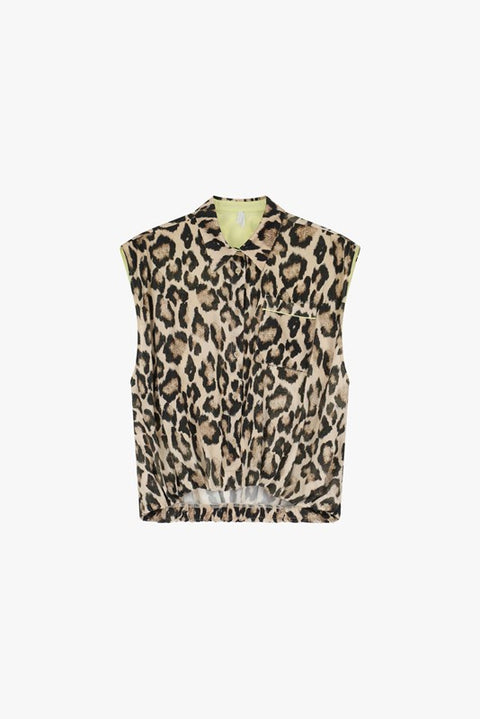 Camicia smanicata con stampa animalier
