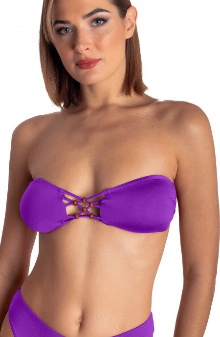 Top bikini fascia imbottita con intreccio e perle