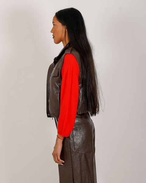 Gilet over in ecopelle stropicciata