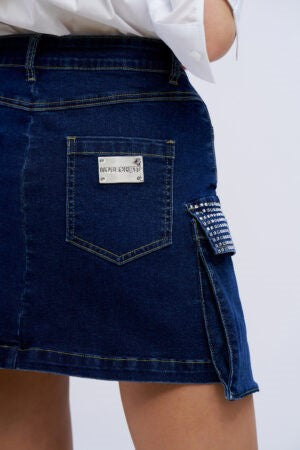 Gonna jeans tasche diamanti