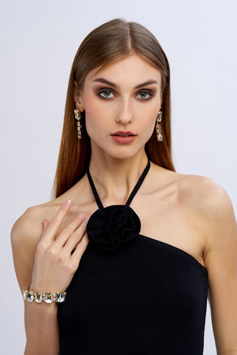 Abito maglia con rose