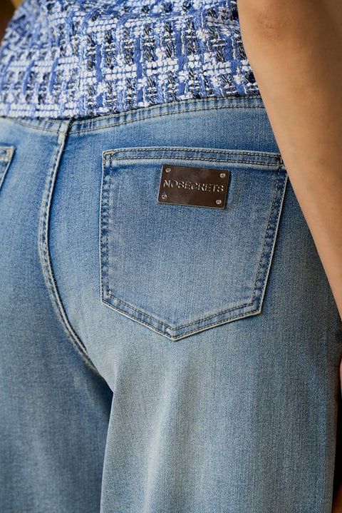 Jeans palazzo perle su tasche
