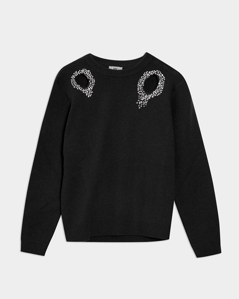 Maglione con inserti cut-out in strass
