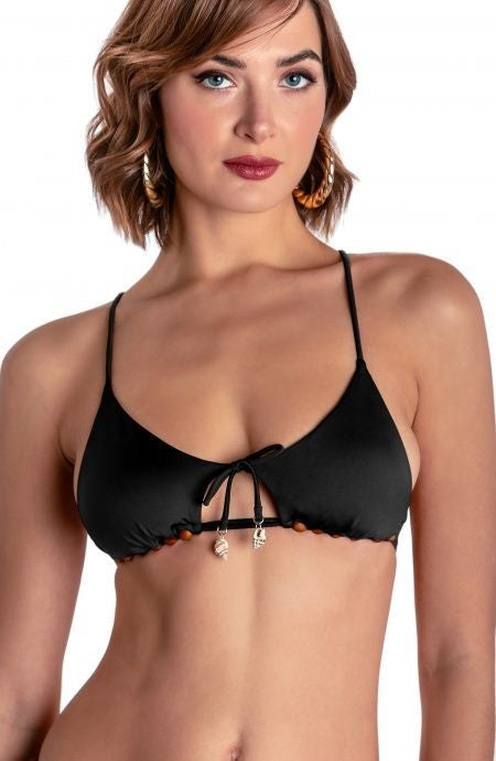 Top bikini triangolo imbottito con perle e conchigli