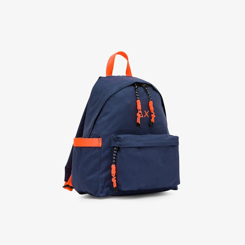 Zaino in tela di cotone blu navy/arancio fluo