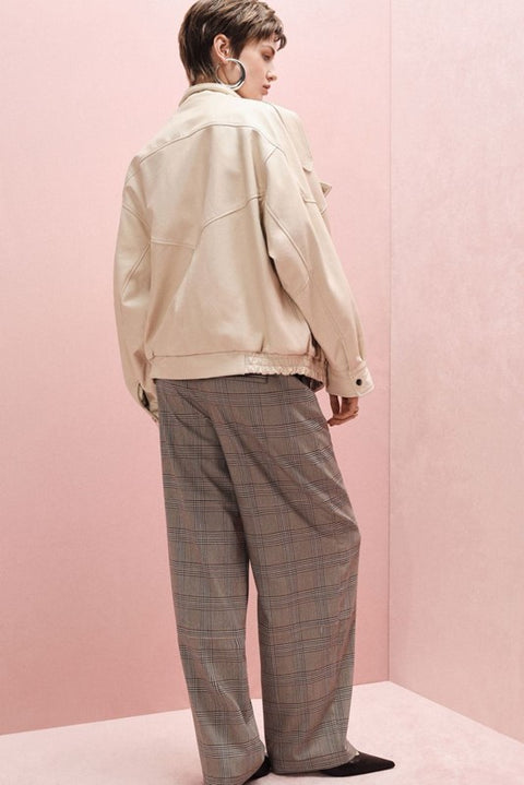 Pantaloni palazzo a vita alta con cintura e motivo a quadri