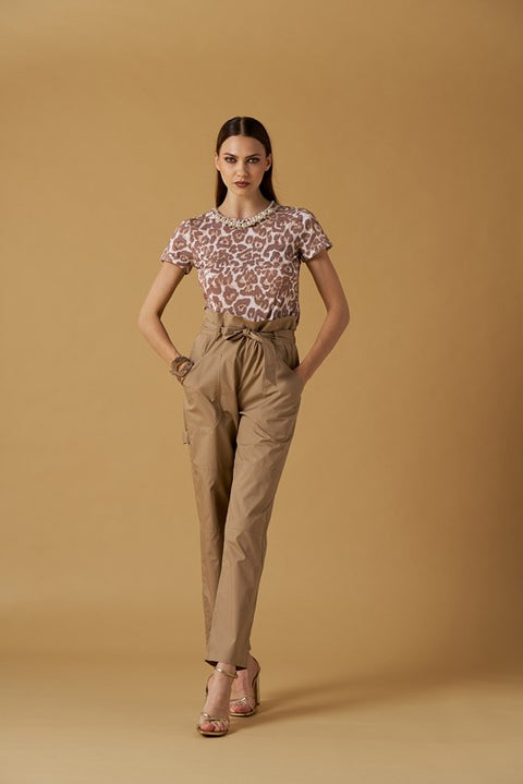 T-shirt collo perle maculata