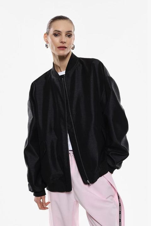Giubbotto bomber oversize effetto satin con zip