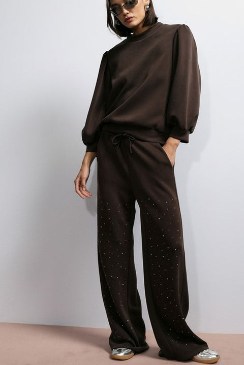 Pantalone felpa con coulisse e strass