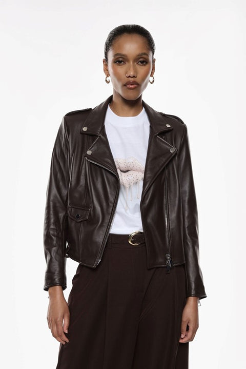 Giubbotto biker in pelle con zip