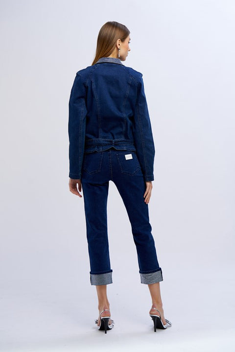 Jeans risvolto diamanti