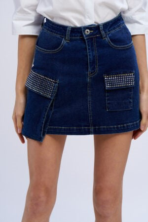 Gonna jeans tasche diamanti