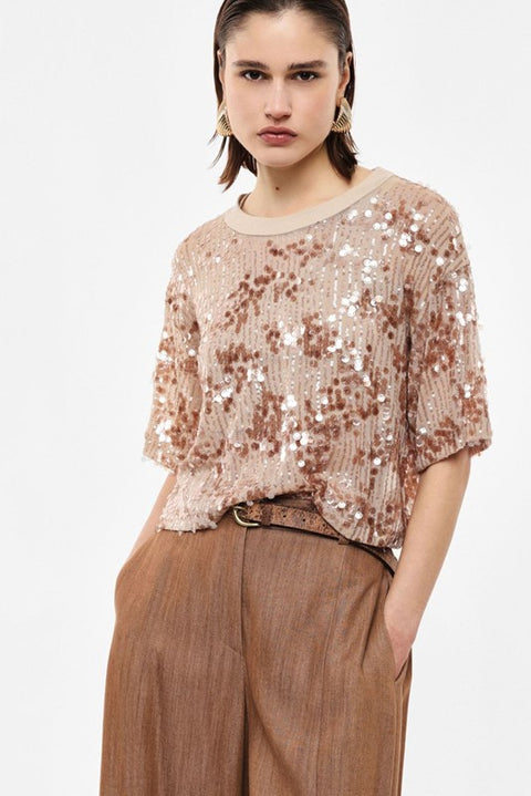 T-shirt girocollo maniche corte con paillettes