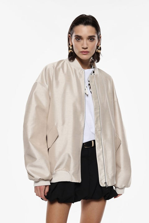 Giubbotto bomber oversize effetto satin con zip