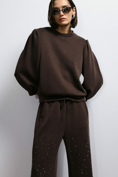 Pantalone felpa con coulisse e strass