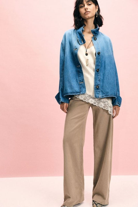Pantaloni ampi cinque tasche vita alta