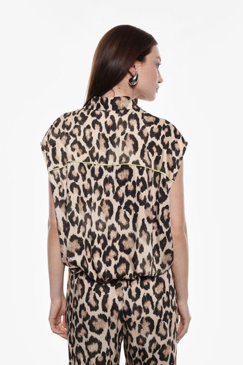 Camicia smanicata con stampa animalier