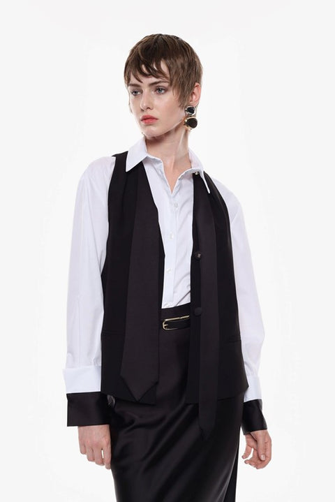 Gilet con cravatta lunga in raso