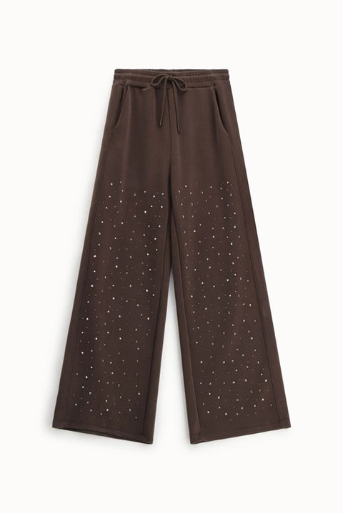 Pantalone felpa con coulisse e strass