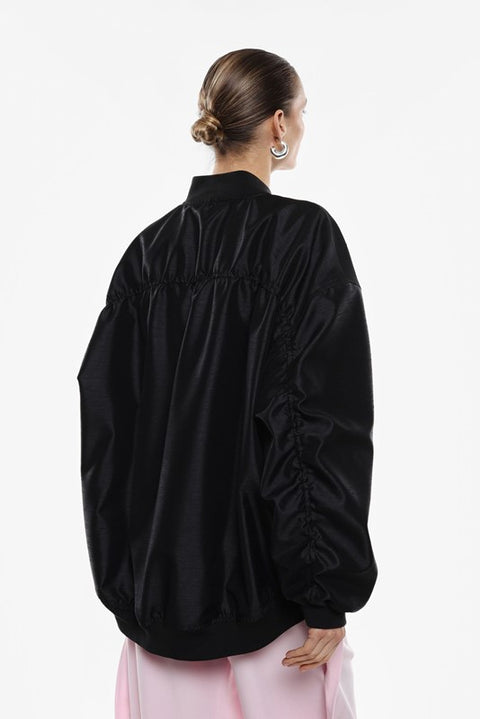 Giubbotto bomber oversize effetto satin con zip