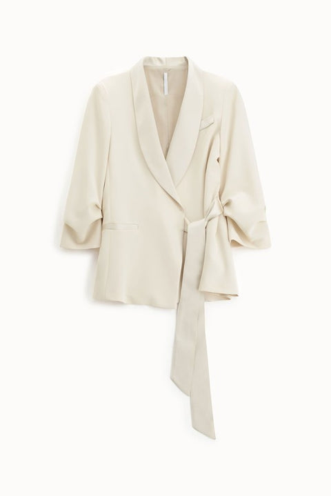 Blazer con chiusura laterale e rever effetto satin