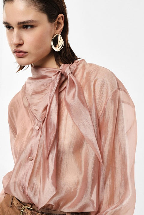 Camicia trasparente con maniche lunghe e fiocco