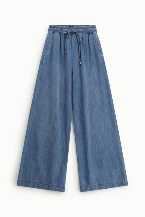Jeans palazzo con vita alta elasticizzata e coulisse