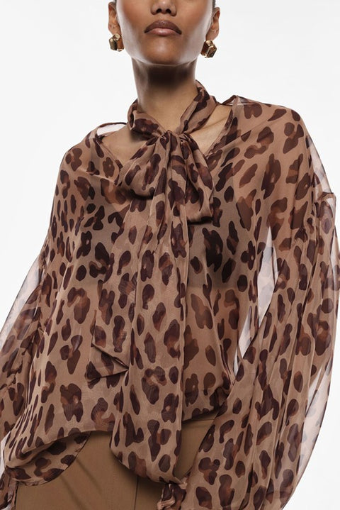 Camicetta con tie neck e stampa animalier