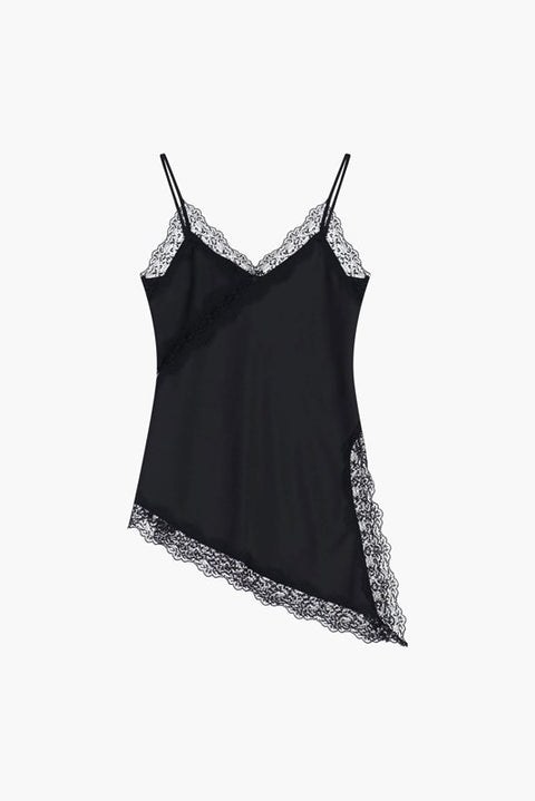 Top asimmetrico con inserti in pizzo e spalline sottili