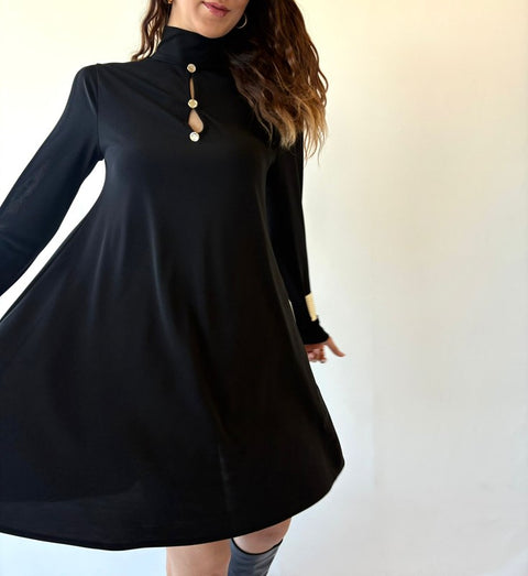 Abito corto scollatura bottoni oro e polsini oro