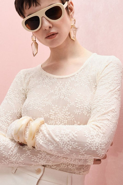 Maglia a maniche lunghe in pizzo floreale