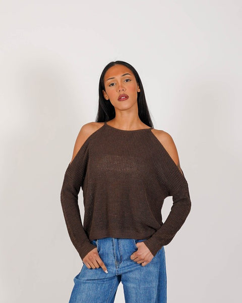 Maglia girocollo spacco spalle