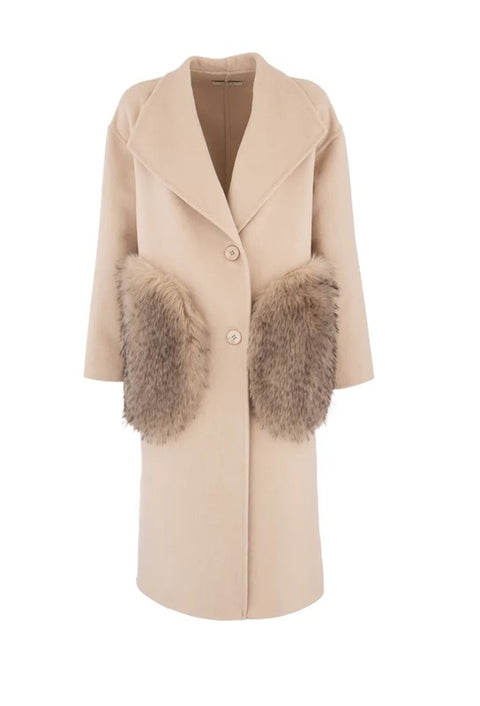 Cappotto in lana con tasche pelliccia