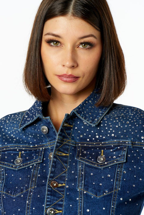 Giubbino jeans corto cascata diamanti