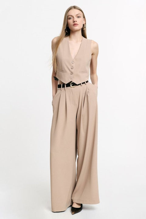 Pantaloni palazzo a vita alta con pinces