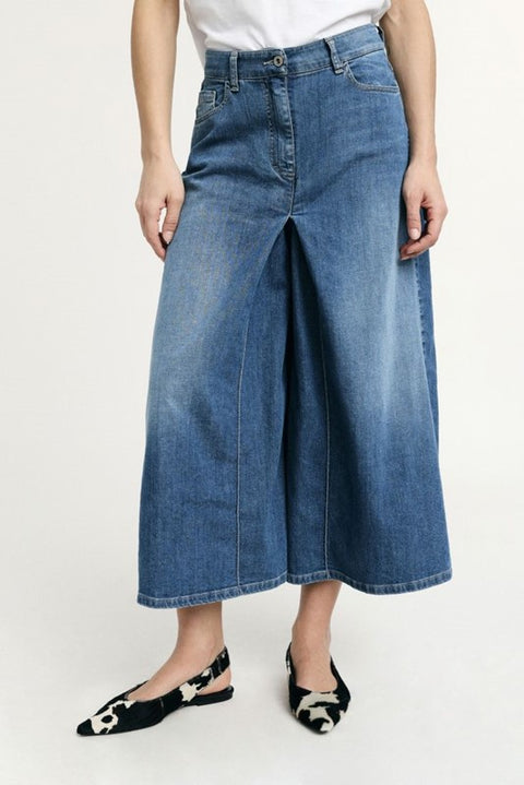 Gonna pantalone in denim vita alta cinque tasche